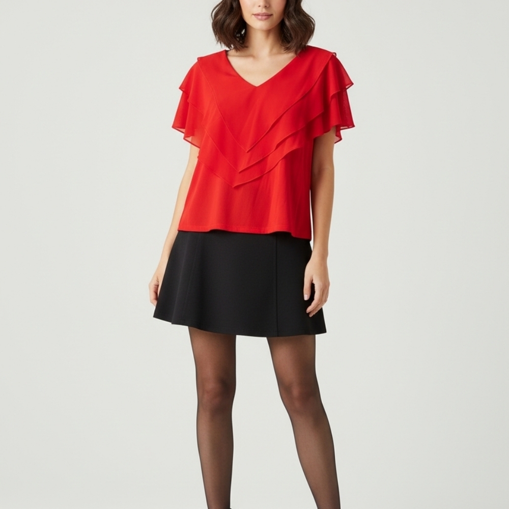 Elegant Red Layered Women's Blouse Valentine Red